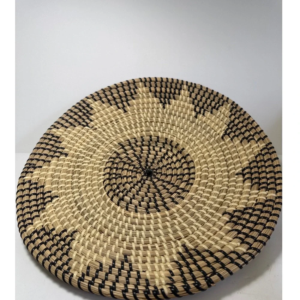 Woven Wall Basket Decor 14in Tan Black Excellent Geometric Sunburst